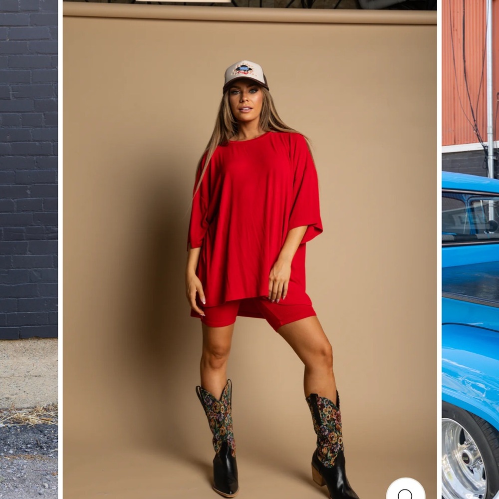 Red Oversized Top and Shorts Set